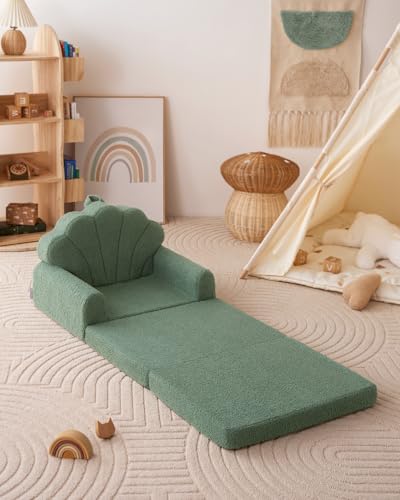 Blissful Diary Kids Couch, 2-in-1 Soft Kids Sofa, Kids Sofa Chair, Comfy Kids Furniture for Playroom, Reading & Play, Shell Green - color: Shell Green