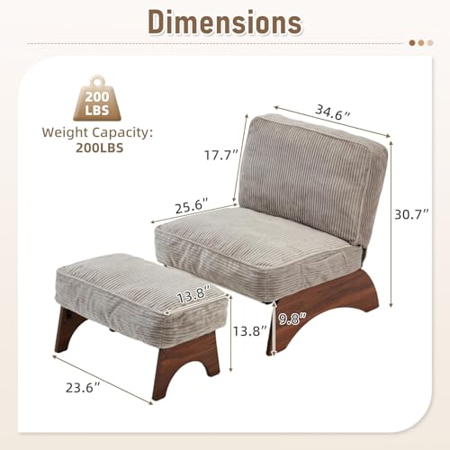 EROMMY Accent Chair with Ottoman, Modern Corduroy Living Room Chair with Adjustable Backrest & Footrest Set, Comfy Reading Chair for Living Room Reading Room Bedroom Guestroom, Gray - color: Grey
