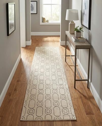 Rugs.com - Vogue Geo Rug – 12 Ft Runner White and Silver High Pile Modern Runner Rug for Hallways and Entryways - color: White and Silver, size: 2'7" x 12' (Runner)