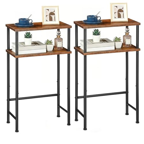 HOOBRO Narrow Console Table Set of 2 for Small Space, 15.7" Entryway Table with Storage, Sofa Table with 2 Shelves, Skinny Console Tables for Entryway, Hallway, Rustic Brown and Black BF40XGP201 - color: Rustic Brown + Black