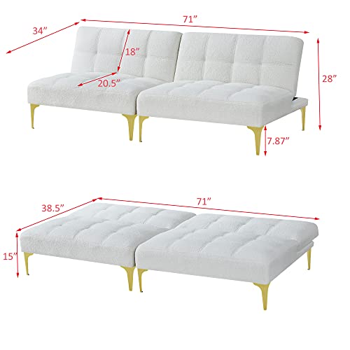 KEVINSPACE 71" Modular Sectional Sofa Couch, 2 Seater Cozy Portable Couches, Armless Sofa Living Room, Modern Convertible Couch Teddy Fabric with Pillows, Gold Legs for Small Spaces 2PCS White - color: 2pcs White