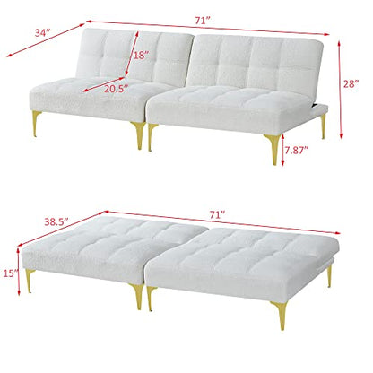 KEVINSPACE 71" Modular Sectional Sofa Couch, 2 Seater Cozy Portable Couches, Armless Sofa Living Room, Modern Convertible Couch Teddy Fabric with Pillows, Gold Legs for Small Spaces 2PCS White - color: 2pcs White