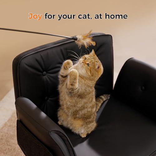 amseatec Criss Cross Office Chair, Swivel Makeup Vanity Chair with Wheels | Wide PU seat for cross-legged, fidget-friendly sitting; 5-level armrests create pet space; wipe-clean; cat scratch pad option - color: Black Linen