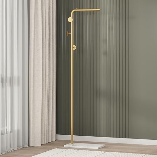 Coat Rack Stand, Gold Clothing Rack Freestanding with Satin Steel Finish and Natural Stable Marble Base, for Coats, Hats, Scarves, Clothes, and Handbags be Applicable Home Bedroom Hotel Hall - color: Gold Coat Stand