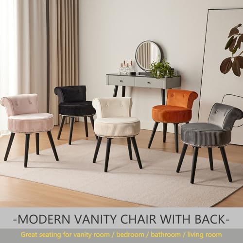 Vanity Chair with Back, Gray Velvet Stool with Low Backrest | Silvery Nailhead Trim, Round Vanity Seat for Bedroom and Bathroom Makeup, Support 220lbs, Easy Assembly (Gray) - color: Grey