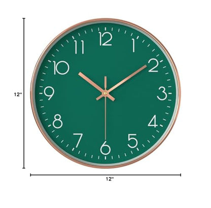 12 in Wall Clock Non-Ticking Quartz Silent Battery Operated Round Clocks Home Kitchen Office School Living Room Decor Clocks (Green) - color: Green