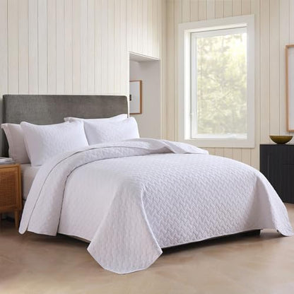 Wistown Cotton King Bedspread Quilt Bedding Sets, White | 3 Pieces Reversible Lightweight Soft Coverlets Comforters, All Seasons, Weave Stitching Pattern - color: White Weave Pattern, size: King (98 by108inch)