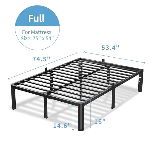 VIPSHOW 16 Inch Full Bed Frame with Round Corners No Box Spring Needed | 3500lbs Heavy Duty, Under bed storage, 4 mattress stoppers, Headboard holes, Noise-free, Easy assembly & rubber covers - size: Full, style: 16 Inch