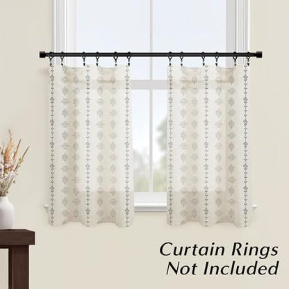 Lino Rosa Boho Kitchen Curtains 36 Inch Length,Sheer Linen Modern Farmhouse Style Half Curtains for Windows Bathroom,Black and Cream White,24x36 in Long - color: Black, size: 24"W x 36"L (Pack of 2)