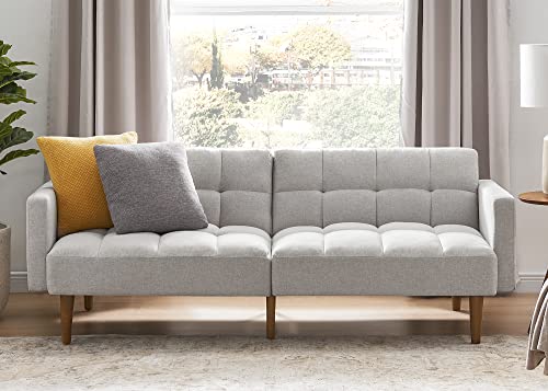 mopio 76.4" Futon Sofa Bed Tufted Styled, Sleeper Couch (Light Gray, Fabric) - color: Light Gray, Fabric