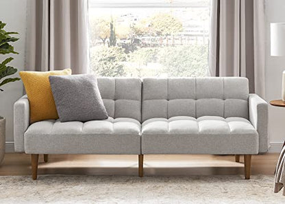 mopio 76.4" Futon Sofa Bed Tufted Styled, Sleeper Couch (Light Gray, Fabric) - color: Light Gray, Fabric