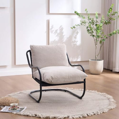 Ergonomic Low Profile Accent Armchair, Modern Upholstered Lounge Reading Chair with Heavy-Duty Metal Frame, Comfy Small Space Side Chair for Living Room Bedroom Office,Beige - color: Beige