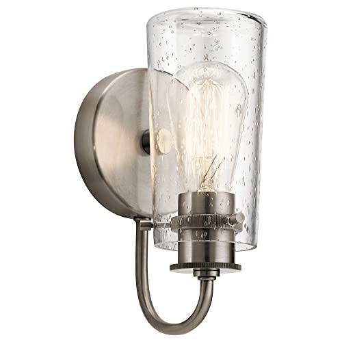 Kichler Braelyn 9.5" Wall Sconce in Chrome, 1-Light Industrial Wall Mount with Clear Seeded Glass, (9.5" H x 5" W), 45457CH - color: Chrome, size: 1-Light