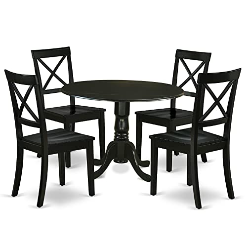 East West Furniture DLBO5-BLK-W 5 Piece Dinette Set for 4 Includes a Round Dining Room Table with Dropleaf and 4 Kitchen Dining Chairs, 42x42 Inch, Black - color: Dlbo5-blk-w, size: Table + 4 Chairs