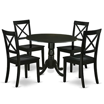 East West Furniture DLBO5-BLK-W 5 Piece Dinette Set for 4 Includes a Round Dining Room Table with Dropleaf and 4 Kitchen Dining Chairs, 42x42 Inch, Black - color: Dlbo5-blk-w, size: Table + 4 Chairs