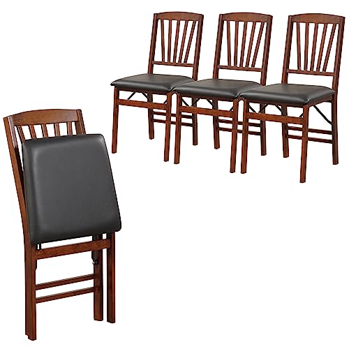 GIANTEX Folding Dining Chairs Set of 4, Foldable Wood Kitchen Chairs with Padded Seat, Solid Wood Frame, Max Load 400 Lbs, No Assembly Easy to Store Wooden Dining Chairs for Apartment, Small Space - color: Walnut-slat Back