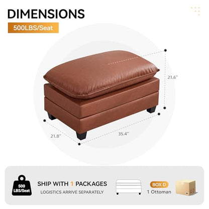 WUTUTUEE 35'' Modern Leather Cloud Sofa Ottoman,Rectangle Ottoman for Modular Sectional Sofa, Leather Brown - color: Pu-dark Brown, size: 35'' Ottoman
