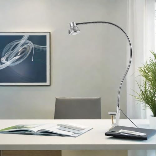 Hersi High Bright 5w 35‘’Long Flexible Arm Desk Lamp Metal Architect LED Task Light with Clamp, Adjustable Folding Twin-Arm Clip-on Table Lamp,Black for Home Office (Silver) - color: Silver
