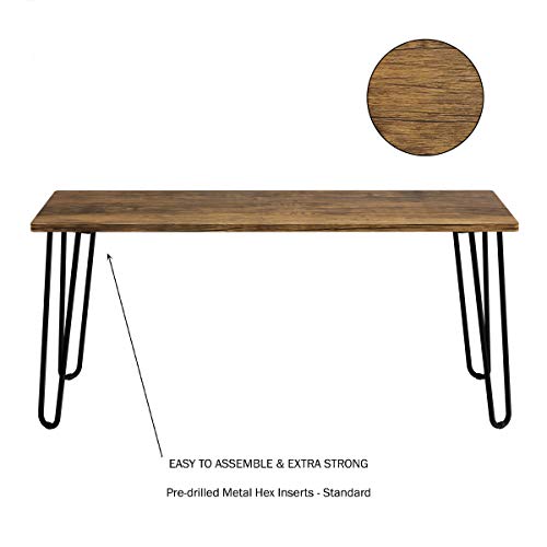 Lavish Home Coffee Table with Hairpin Legs, Brown Woodgrain-Look, 41.25" | Modern Industrial Style Home Decor - Woodgrain-Look and Steel Accent Living Room Furniture - color: Rustic Brown Woodgrain