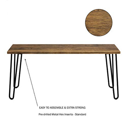Lavish Home Coffee Table with Hairpin Legs, Brown Woodgrain-Look, 41.25" | Modern Industrial Style Home Decor - Woodgrain-Look and Steel Accent Living Room Furniture - color: Rustic Brown Woodgrain
