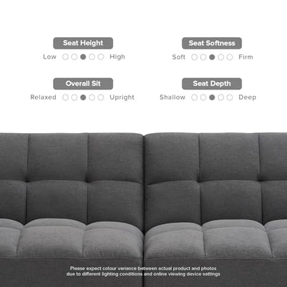 mopio 76.4" Futon Sofa Bed Tufted Styled, Sleeper Couch (Dark Grey Fabric) | A textured seat folds flat for sleepovers; snug proportions slip into lofts and small lounges. - color: Dark Grey Fabric