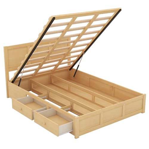 Merax Full Size Platform Bed with Underneath Storage and 2 Drawers, Wooden Lift Up Storage Bed Frame with Headboard, No Box Spring Needed