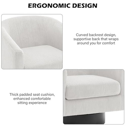 Swivel Barrel Accent Chair, Comfy Reading Armchair, Cream White, Set of 1 | Club Chairs for Adults, Low-Back Design, Modern Round Style, Solid Wood Frame & Metal Swivel Base, For Living Room & Bedroom - color: Cream White