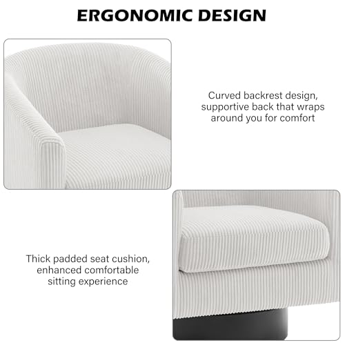 Swivel Barrel Accent Chair, Comfy Reading Armchair, Cream White, Set of 1 | Club Chairs for Adults, Low-Back Design, Modern Round Style, Solid Wood Frame & Metal Swivel Base, For Living Room & Bedroom - color: Cream White