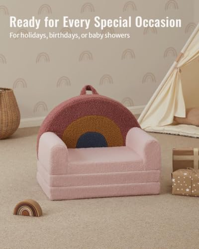Blissful Diary Kids Couch, 2-in-1 Soft Kids Sofa, Kids Sofa Chair, Comfy Kids Furniture for Playroom, Reading & Play, Rainbow Blush - color: Rainbow Blush