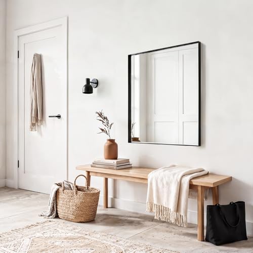 40x30 Black Bathroom Mirrors for Over Sink, Wall Mounted Bathroom Vanity Mirror, HD Distortion-Free Tempered Glass, Anti-Rust Brushed Matte Aluminum Alloy Frame, Horizontal or Vertical Hanging - size: 40"L x 30"W