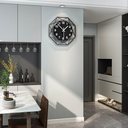 Large Wall Clock for Living Room Decor 16inch Silent Modern Clock | Analog Battery Operated Non Ticking Black Wood Home Decorative Clock Wall for Kitchen Bedroom Office Classroom Bathroom - size: 16 inch