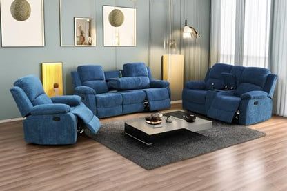 A Ainehome Living Room Furniture Set Recliner Sofa Set Loveseat Chair Furniture Sofa Set for Living Room/Small Space/Rv/House/Office/Theater Seating (A-Blue Microfiber, 3 Piece Set) - color: A-blue Microfiber, size: 3 piece set