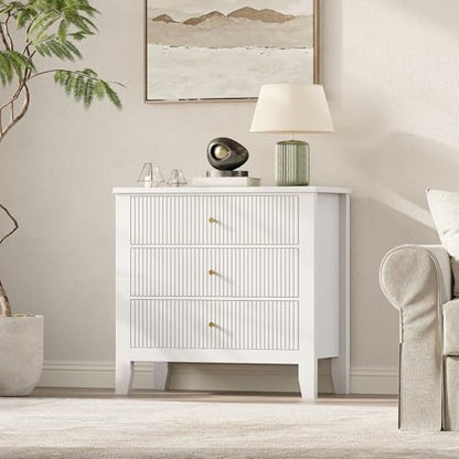 Upgraded Wide & Tall Fluted Nightstand for Bedroom, 32" Extra Wide Modern Bedside Table with Charging Station, Curved Profile Design Drawers, End Table with Metal Handles for Living Room, Entryway - size: 3 drawers-1pc