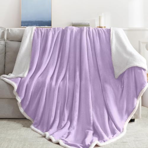 BEAUTEX Sherpa Fleece Twin Blankets Soft Fluffy Flannel Plush Cozy | Fuzzy Beige Cuddle Blanket for Couch, Bed, Sofa, Adults (60" x 80", Beige) - color: Lavender, size: Twin-60"x80"