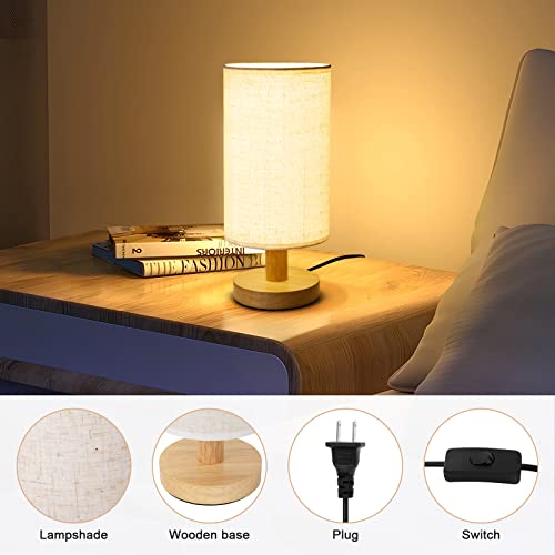 Small Bedside Table Lamp for Bedroom, Minimalist Wood Base & Round Fabric Shade, Mini Cute Cozy Warm White Nightstand Boho Lamp, Study Desk Night Stand Light for Room, Dorm, Nursery, Living Room - size: Cylinder - Set of 1