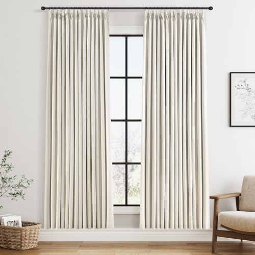 Joywell 100% Blackout Linen Pinch Pleated Curtains 80 in for Bedroom Cream | Natural Beige Ivory, Black Out Thermal Insulated Room Darkening, Pleat Drapes for Living Dining Room, 2 Panels Set, 40x80 - color: Natural Cream, size: 40"W x 80"L (Pack of 2)