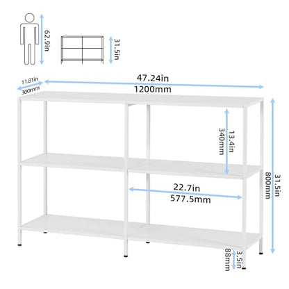 HDANI 47.2 Inch Metal Console Table with 3 Tier Strage Shelves,Narrow Entryway Table,Modern Sofa Tables for Entryway, Living Room,Bedroom,White - color: White, size: 47.24×11.81×31.5in