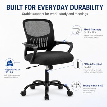 Ergonomic Office Chair, Home Office Desk Chair, Game Chair with Lumbar Support, Breathable Mesh Chairs, Swivel Desk Chairs for Computer, Home, Office, 360° Swivel (Blank) - color: Black With Fixed Armrest