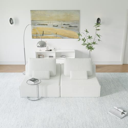 Oversized Modular Sectional Sofa, Foam-Filled Lazy Couch with Lumbar Pillow, Convertible Floor Sofa Set for Living Room Bedroom, Free Combination, Multiple Packs (1–6 Seats) - size: 2 Seats