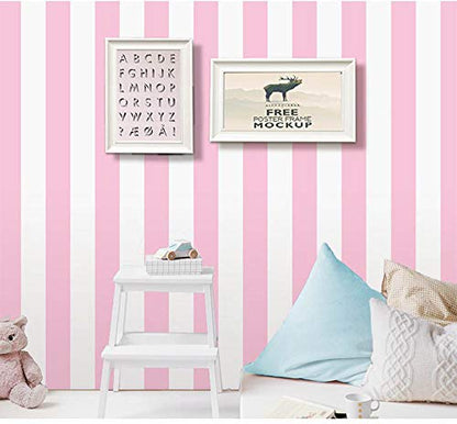 AINITAOCOM Self Adhesive Vinyl Pink and White Stripe Peel and Stick Wallpaper Shelf Liner for Walls Nursery Girls Bedroom Cabinets Dresser Drawer Furniture Decal Removable Waterproof 17.7x117 Inches