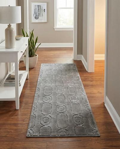 Rugs.com - Vogue Geo Rug – 5 Ft Runner Gray and Silver High-Pile Textured Rug – Modern Geometric Runner for Hallways, Entryways, and Bedside Areas - color: Gray and Silver, size: 2' x 5'1" (Runner)