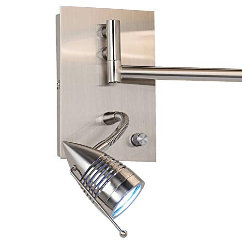 Radix Plug-In Swing Arm Wall Lamp with LED Reading Arm Modern Light Fixture | Mounted Adjustable Brushed Nickel Off White Drum Shade for Bedroom Bedside House Living Room Home Hallway - color: Brushed Nickel