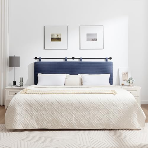 King Headboard Only, Wall Mounted Hanging Upholstered Bed Head Board | Modern Vertical Channel Design of Fine Flannel, Elegant Dark Blue Fluted Headboard for Bedroom (Dark Blue, King Size) - color: Flannel/Dark Blue, size: King