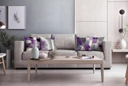 Purple Grey Abstract Throw Pillow Covers 18x18 Set of 4 | Lavender & Grey Modern‑Art Cushion Cases, neutral aesthetic pillowcases for sofa, bedroom & chair - color: Purple and Grey, size: 18" x 18" (Pack of 4)