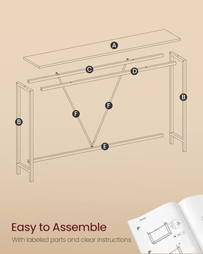 VASAGLE Console Sofa Table, Narrow Entryway Table, for Living Room, Bedroom, Easy Assembly, Marble White and Ink Black ULNT020W01 - color: Marble White + Ink Black, size: 9.1"D x 47.2"W x 29.1"H