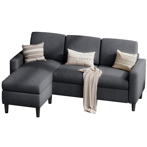 73.6" Modular Sectional Sofa, Comfy Cloud Couch with Movable Ottoman Deep Seat L Shaped Modular Sofa, Sectional Couches for Living Room and Apartment, Black