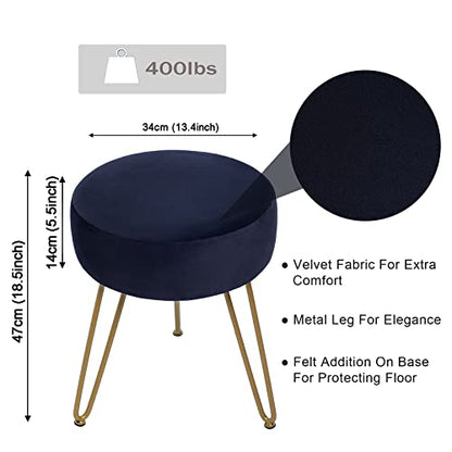 GERANT Multifunctional Vanity Stools - Velvet Round Ottoman Modern Dressing Stool -Upholstered Footrest Stool - Side Table Footstool with Golden Metal Leg for Living Room, Bedroom (Black) - color: Black