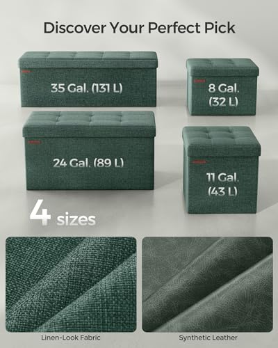 SONGMICS Mazie Collection - Small Folding Storage Ottoman, Foot Rest Stool, 12.2 x 16.1 x 12.2 Inches, 286 lb Load Capacity, for Living Room, Bedroom, Home Office, Dorm, Retro Green ULSF102C01 | Foot Rest Stool, 286.6 lb Load Capacity, Forest Green, MINOT