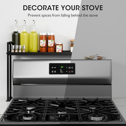 Bumusty Adjustable Stove Top Shelf, 4-Level Spice Rack, Black | Adjustable width and height use vertical space to keep spices organized above stoves or on kitchen counters. - size: High Stand