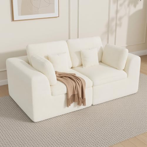 Luxanimarion 85'' Loveseat Sofa, Cloud Boneless Couches for Living Room, 2 Seater Modular Sectional Sofa,Oversized,Beige Chenille - color: Beige, size: Love Seat